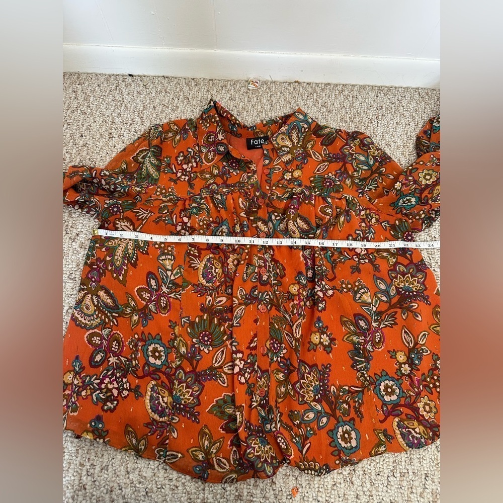 Fate Orange Long Sleeve Blouse size L - Picture 9 of 9